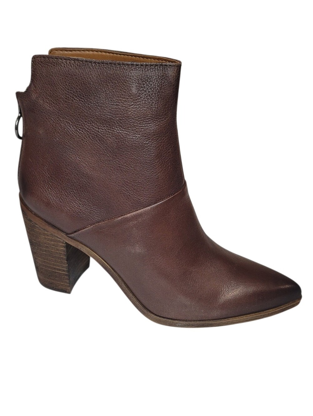 Franco Sarto Brown Leather Ankle Bootie - Pointed Toe Block Heel Size 8